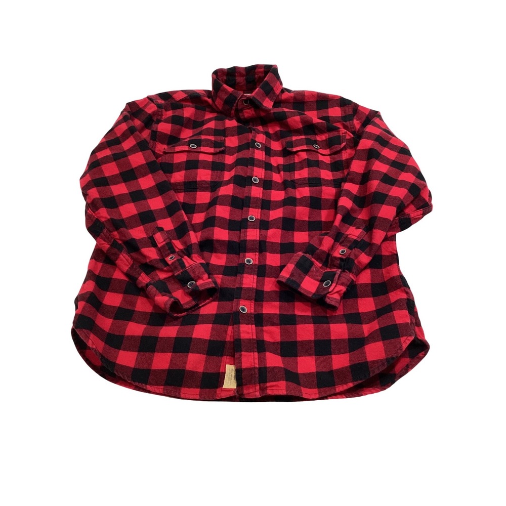 Mens Red and Black Buffalo Check Flannel Shirt‎ Long Sleeve Button Down Size L